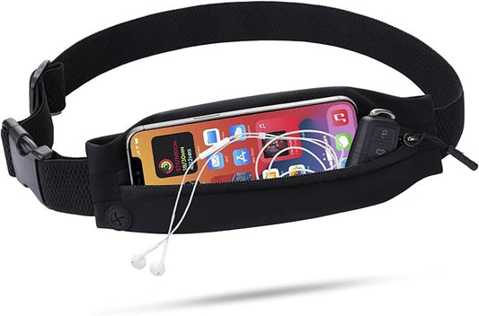 USHAKE Slim Running Belt for Women Men-Runners Phone Holder Fanny Pack, Adjustable, Bounce Free Waist Pouch bag for Workout, Money Belt, Run Gear Accessories Black Nude