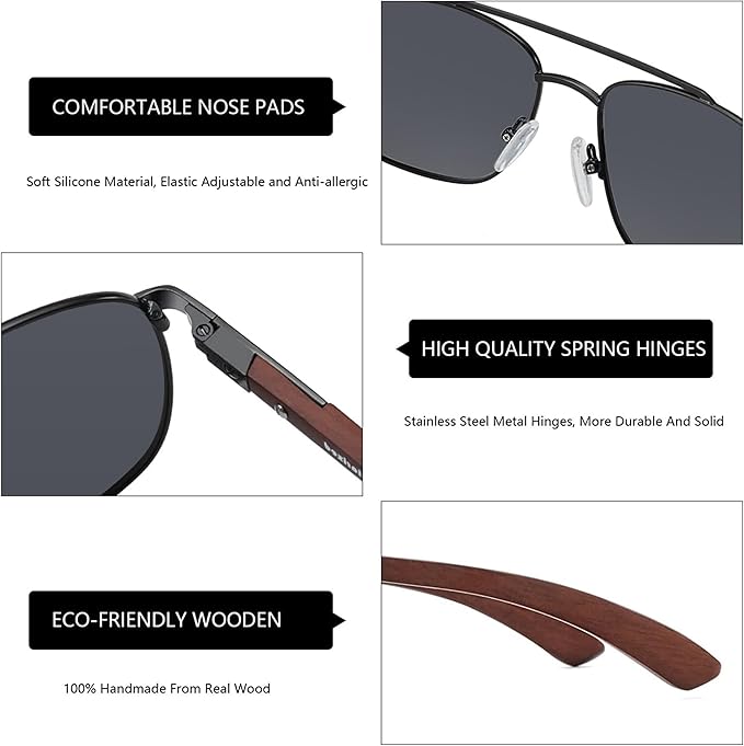 ZENOTTIC Aviator Wood Polarized Sunglasses for Men 100% UV Protection Fishing Driving Golf