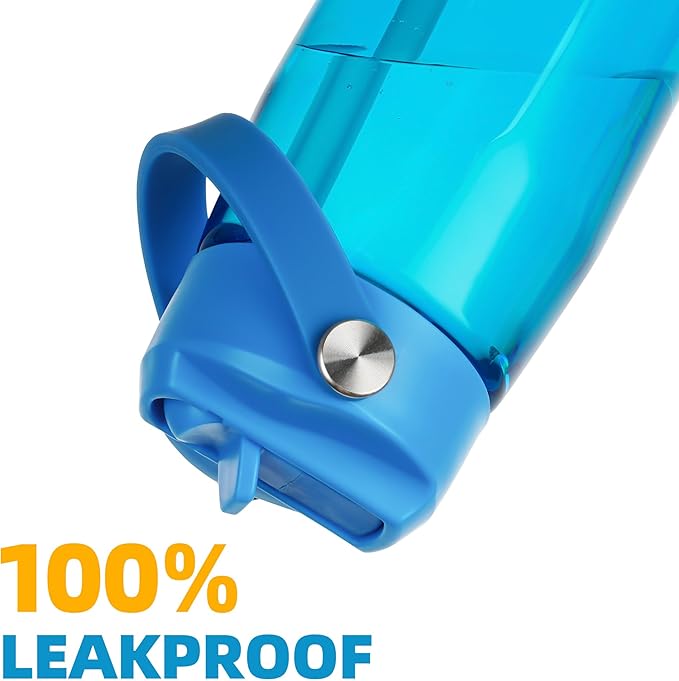 OLDLEY 32 oz Water Bottle with Straw, Leakproof Sports Water Bottle with Carry Strap, BPA-Free Large Water Bottles for Home,Travel, School, Outdoors, Gym, Tritan, Blue