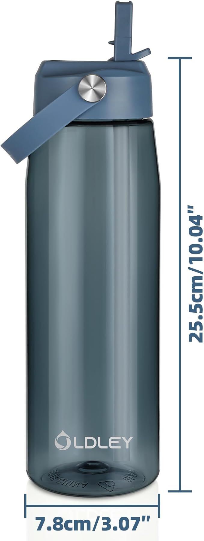 OLDLEY 32 oz Water Bottle with Straw, Leakproof Sports Water Bottle with Carry Strap, BPA-Free Large Water Bottles for Home,Travel, School, Outdoors, Gym, Tritan, Ink Blue