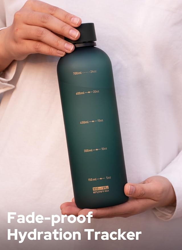 Opard Slim Water Bottle 27oz, Dishwasher Safe Plastic Water Bottle BPA-Free, Leakproof Screw Top, Forest Green, Reusable for Travel School Sport Gym Hiking