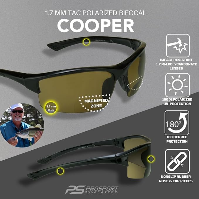 proSPORT Polarized Bifocal Reading Sunglasses Men Women Smoke Brown Lens Tinted Bi-Focal Reader
