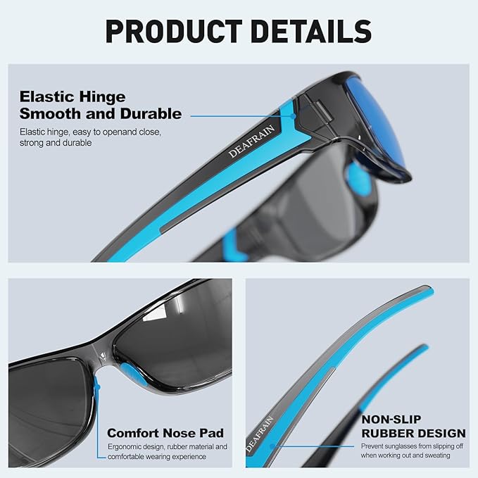 DEAFRAIN Polarized Sports Sunglasses for Men Women Driving Fishing Cycling Running UV Protection