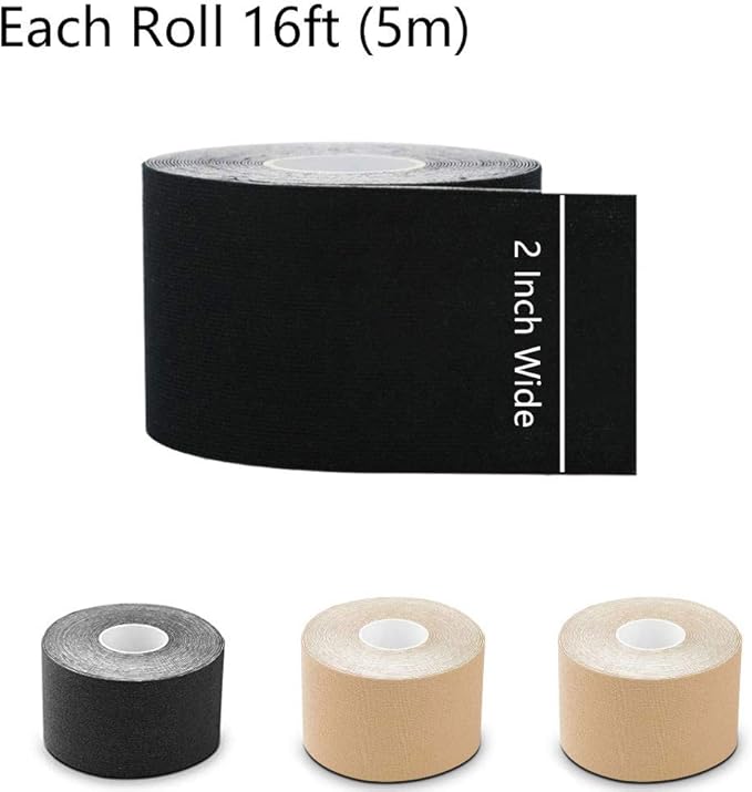 4 Pack Kinesiology Tape 16ft Latex Free Elastic Waterproof Breathable Athletes Sports Tape for Knees, Ankles, Elbow, Pain Relief and Shoulder Muscle (Black, Skin)