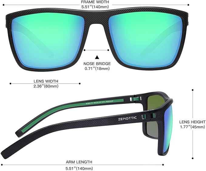 ZENOTTIC Polarized Sunglasses for Men Lightweight TR90 Frame UV400 Protection Square Sun Glasses