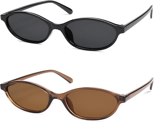 Retro Oval Cat Eye Sunglasses for Women Y2k Trendy Narrow Sunnies Designer Sun Glasses AR82253