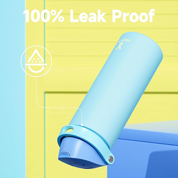 24 oz Insulated Water Bottle for Men: Meoky Stainless Steel Water Bottle with 2-in-1 Straw and Spout Lid - Leak Proof, Cold for 24 Hours, Fits in Car Cup Holder, BPA-Free for Sports Travel, Azure