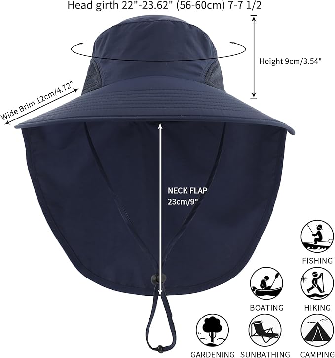 Home Prefer Outdoor UPF50+ Sun Hat Wide Brim Mesh Fishing Hat with Neck Flap