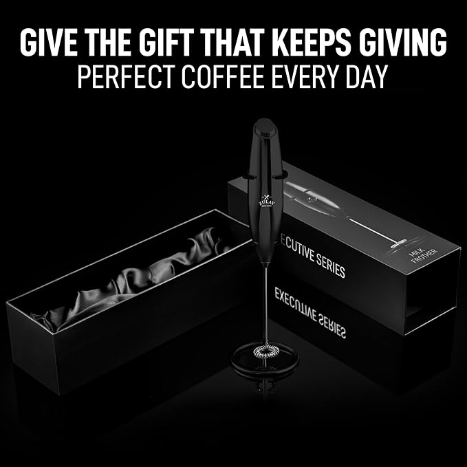 Zulay Executive Series Ultra Premium Gift Milk Frother For Coffee with Deluxe, Radiant Finish - Coffee Frother Handheld Foam Maker - Electric Milk Frother Handheld For Lattes Premium UV Black