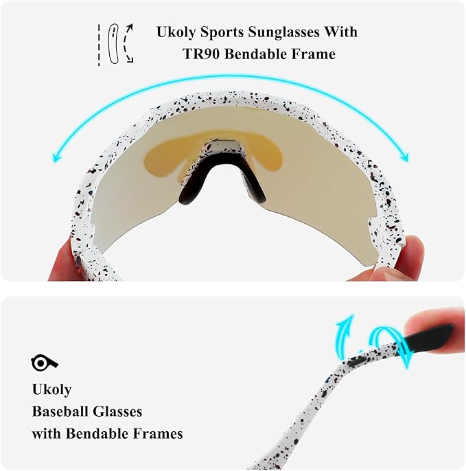 Ukoly Baseball Sunglasses For Men Women,Sports Sunglasses For Baseball Running Cycling UV400 protection TR90 Frame 615