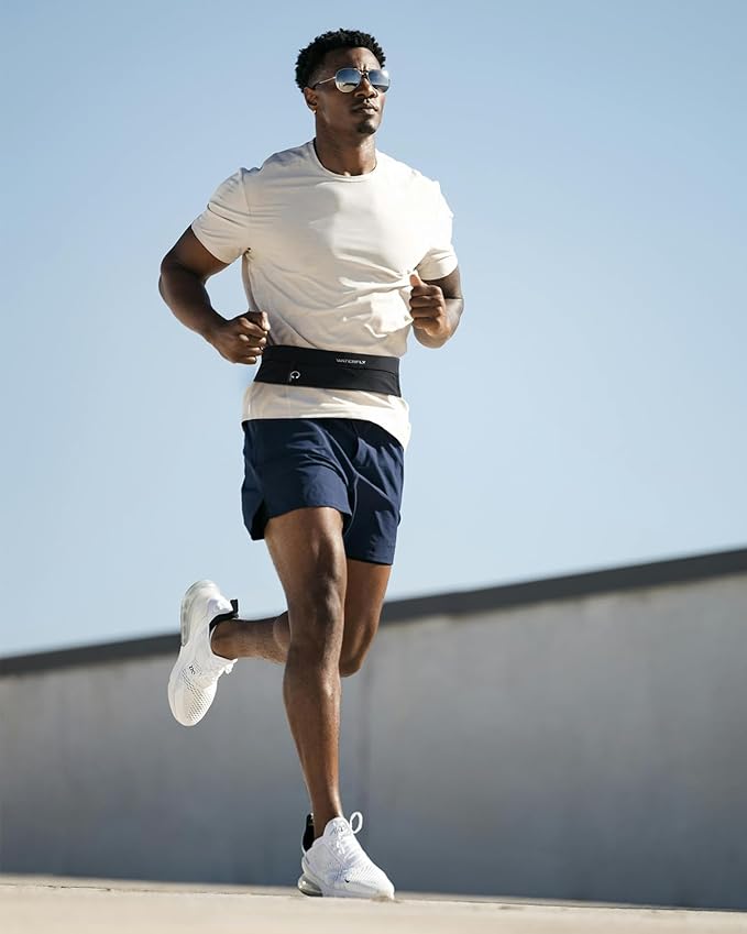 WATERFLY Running Belt Fanny Pack: Slim Waist Bag for Men Women, Workout Fitness Phone Holder for Exercise Marathon Jogging-Black