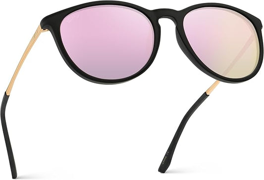 WearMe Pro Women's Round Sunglasses with Polarized UV Protection, Trendy Retro Designer Style