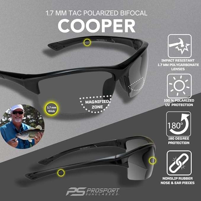 proSPORT Polarized Bifocal Reading Sunglasses Men Women Smoke Brown Lens Tinted Bi-Focal Reader