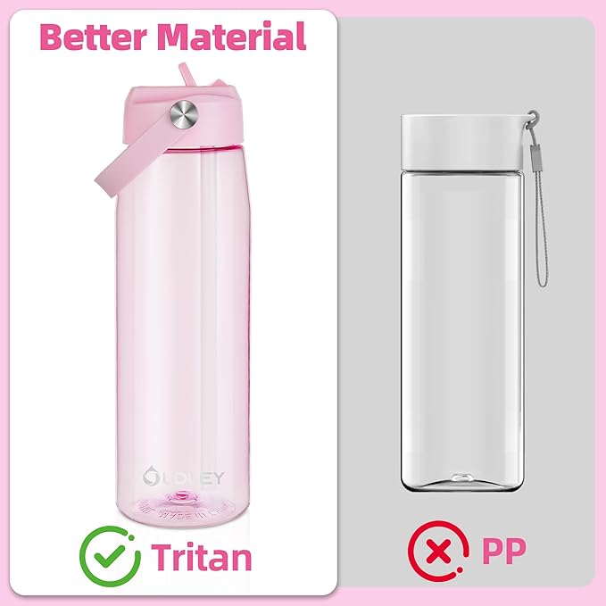 OLDLEY 32 oz Water Bottle with Straw, Leakproof Sports Water Bottle with Carry Strap, BPA-Free Large Water Bottles for Home,Travel, School, Outdoors, Gym, Tritan,Pink