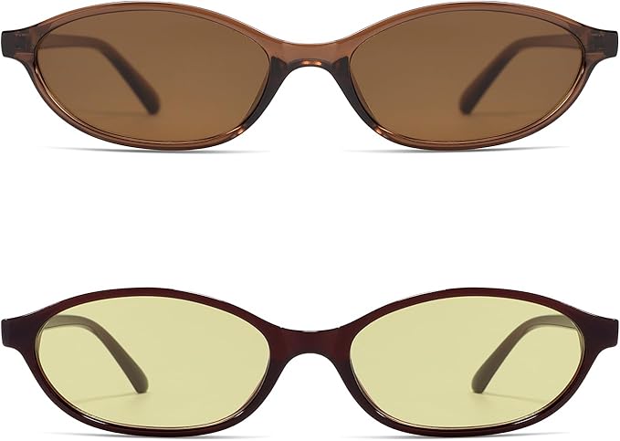 Retro Oval Cat Eye Sunglasses for Women Y2k Trendy Narrow Sunnies Designer Sun Glasses AR82253