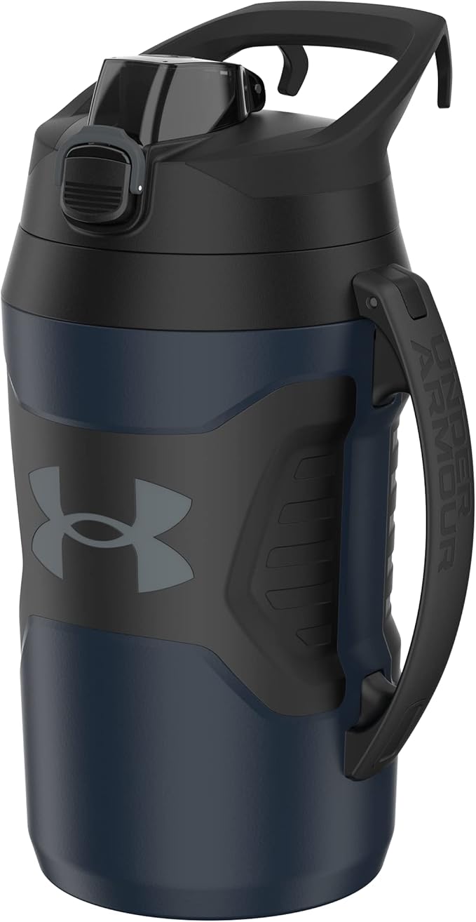 Under Armour Half Gallon Water Bottle Insulated, 64oz Insulated Water Bottle with Handle, Fence Hook, Leak Resistant, for Baseball, Football & More, Academy/Black
