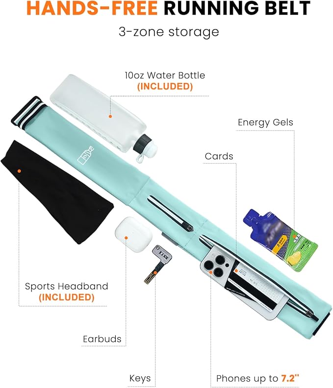 Running Belt for Women and Men, Adjustable Fanny Packs No Bounce Phone Holder for Running with Water Bottle & Headband, Waterproof Reflective Waist Packs for Runner Fits All Phones (M-Blue)