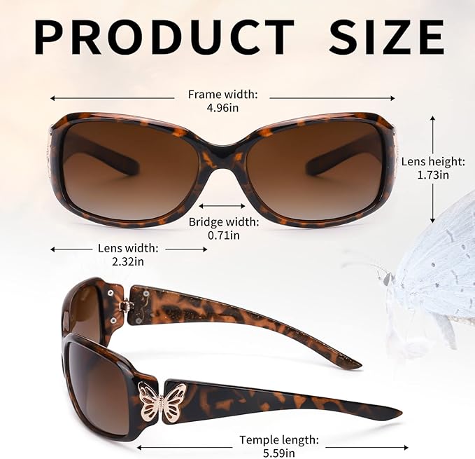 IGnaef Polarized Sunglasses for Women, Trendy Wrap Around Jackie-O Style with Butterfly Decoration IF022