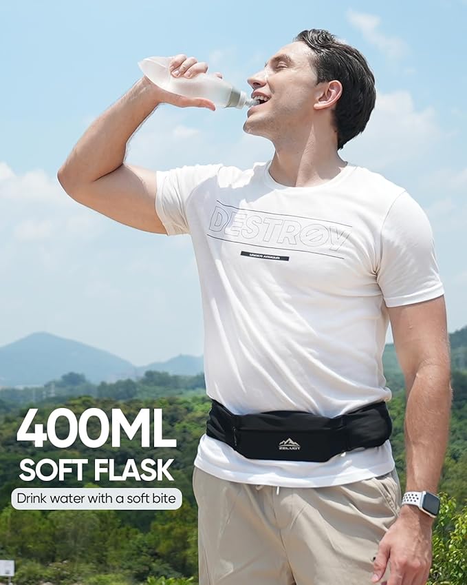 Running Belt with 400ml Soft, Adjustable Running Fanny Pack with Phone Holder and Gym Towel, Waterproof Belt Bag for Women Men for Jogging Hiking Marathon (Pink, Small)