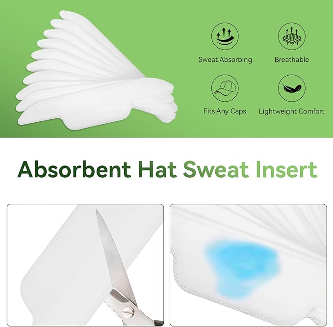 30Pcs Hat Sweat Liner for Baseball Cap, Absorbent Sweat Pads for Hats, Golf Hat Sweat Band Protector for Men & Women (White)