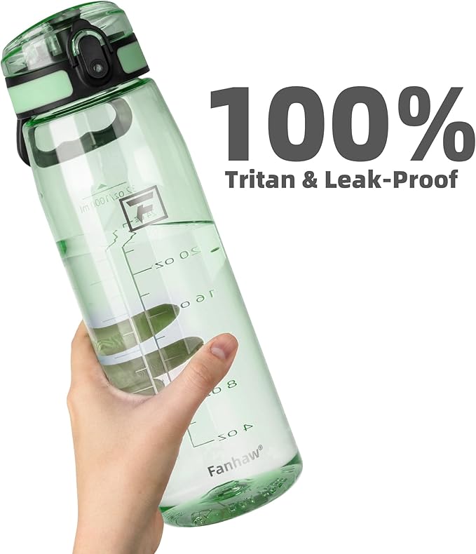 Fanhaw 32 oz Tritan Water Bottle with Chug Lid - Clear, BPA-Free, Lightweight, Wide Mouth, Leak-Proof, Perfect for Gym, Travel, School, Office, and Sports (Glow Green)