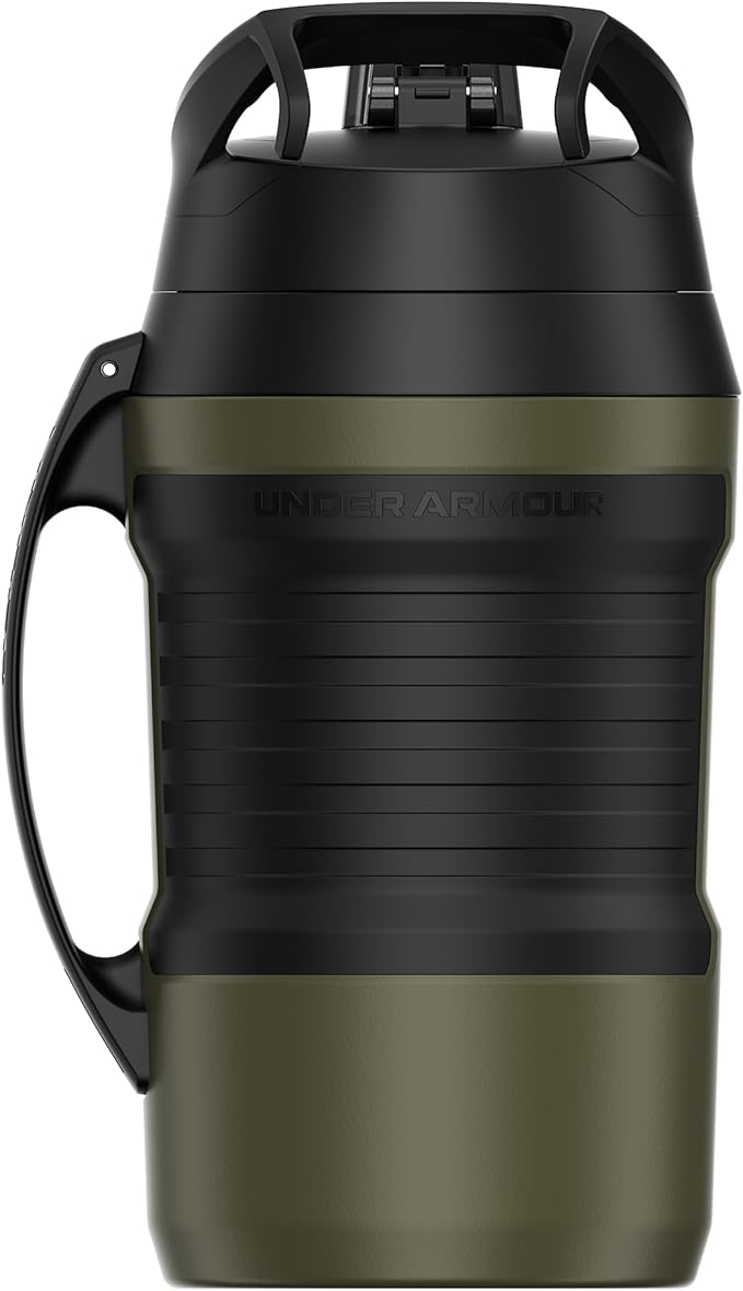 Under Armour Half Gallon Water Bottle Insulated, 64oz Insulated Water Bottle with Handle, Fence Hook, Leak Resistant, for Baseball, Football & More, Marine OD Green