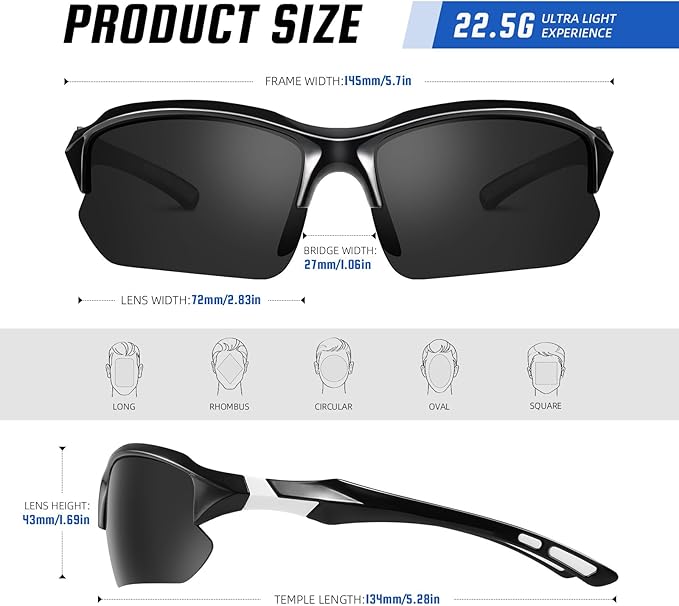 XVXV Polarized Sports Sunglasses for Men - UV Protection Half Frame Sun Glasses for Running Fishing