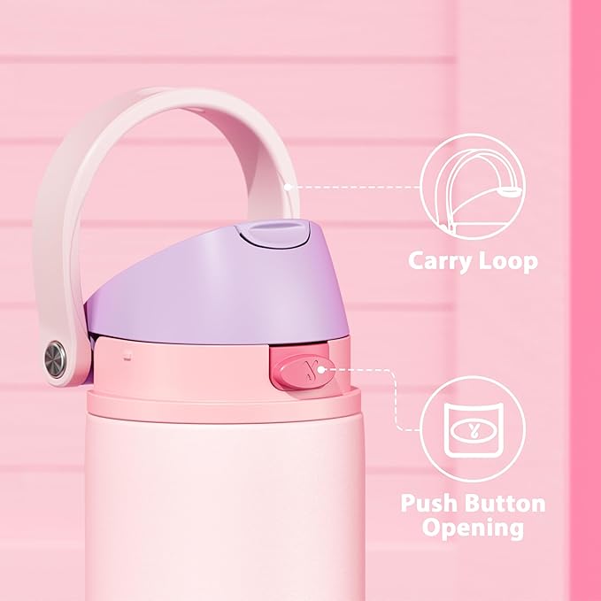 24 oz Insulated Water Bottle for Sports: Meoky Stainless Steel Water Bottle with 2-in-1 Straw and Spout Lid - Leak Proof, Cold for 24 Hours, Fits in Car Cup Holder, BPA-Free for Women Travel, Candy