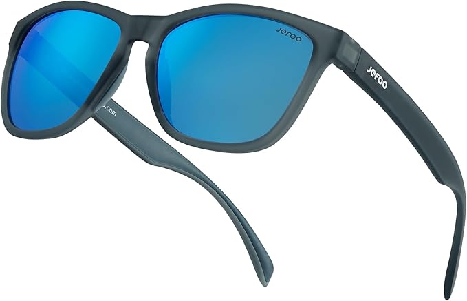 Jefoo Polarized Sports Sunglasses for Women Men Running Retro Trendy Sun Glasses UV400 Protection Tangle Free