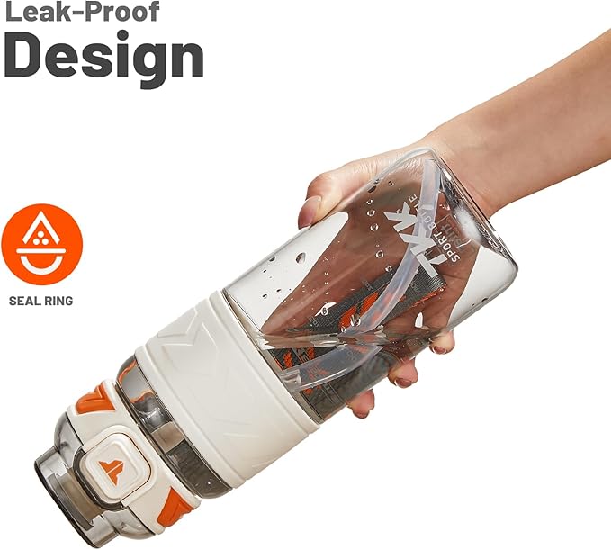 TKK Sports Water Bottles with Removable Straw 29 oz Leak-proof Flip Top Lid BPA Free Tritan Bottles with Strap for School, Fitness, Gym, Outdoor, White