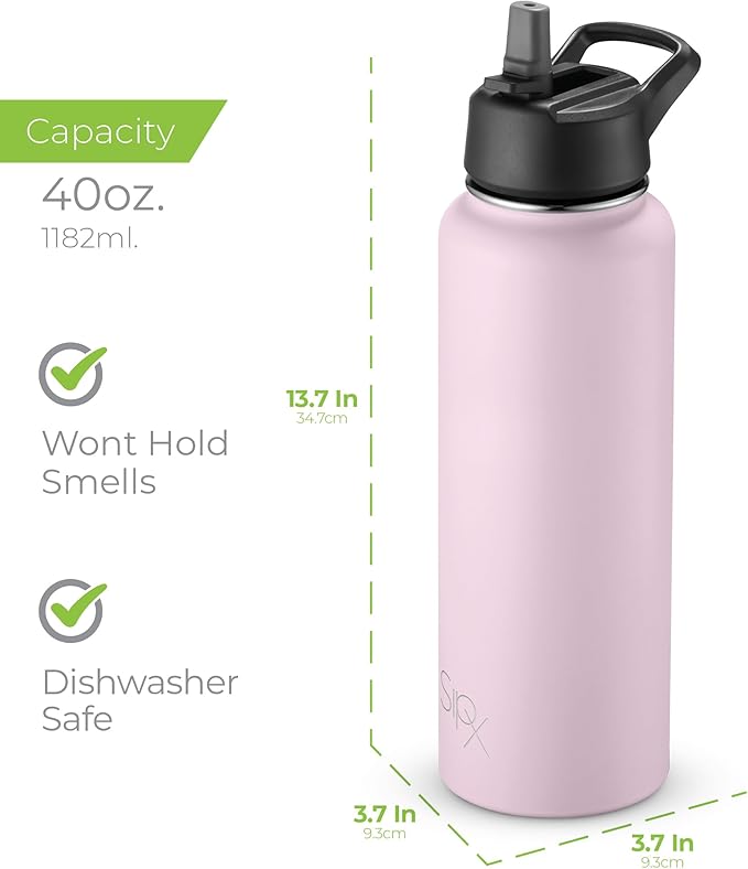 SIPX™ 40 oz Insulated Water Bottle with 3 Lids – Leakproof Stainless Steel, Triple Insulated – Cold 24 Hours/Hot 12 Hours – Durable Bottle for School, Gym, Travel – Purple