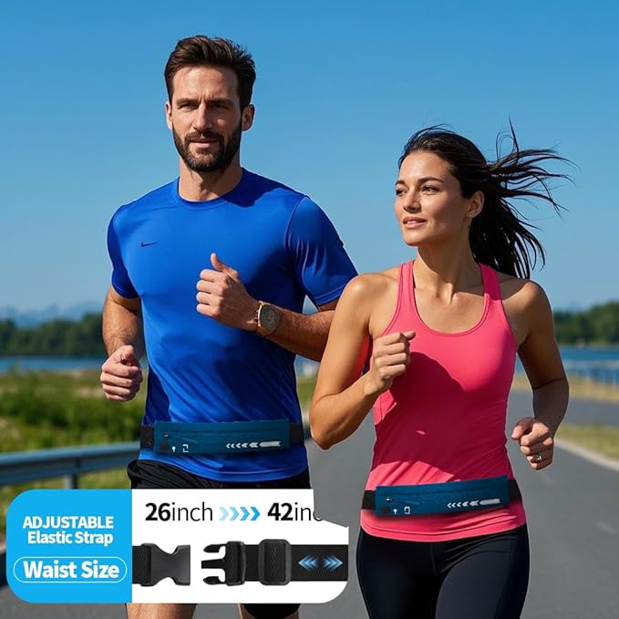 USHAKE Slim Running Belt for Women Men-Runners Phone Holder Fanny Pack, Adjustable, Bounce Free Waist Pouch bag for Workout, Money Belt, Run Gear Accessories Navy Blue