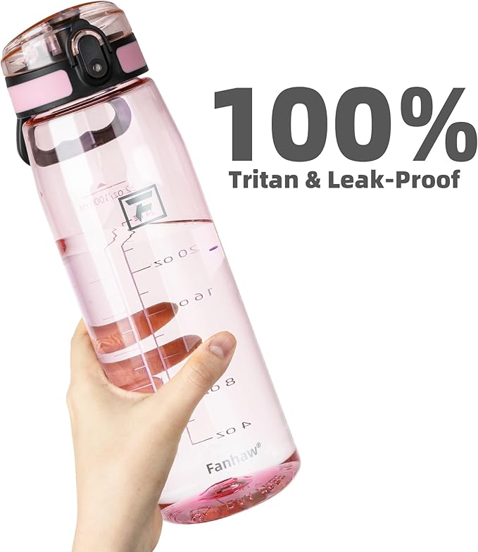 Fanhaw 32 oz Tritan Water Bottle with Chug Lid - Clear, BPA-Free, Lightweight, Wide Mouth, Leak-Proof, Perfect for Gym, Travel, School, Office, and Sports (Cherry Blossom)