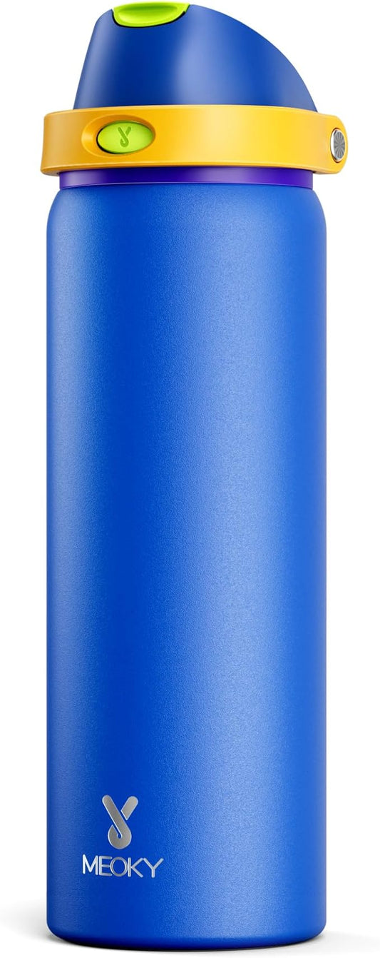 32 oz Insulated Water Bottle for Men: Meoky Stainless Steel Water Bottle with 2-in-1 Straw and Spout Lid - Leak Proof, Cold for 24 Hours, Protective Silicone Base, BPA-Free for Sports Gym, Sapphire