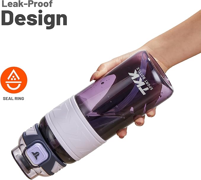 TKK Sports Water Bottles with Removable Straw 29 oz Leak-proof Flip Top Lid BPA Free Tritan Bottles with Strap for School, Fitness, Gym, Outdoor, Purple