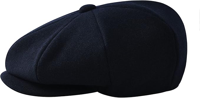 Men Wool Blend 8 Panel Newsboy Cap Tweed Cabbie Hat Snap Brim