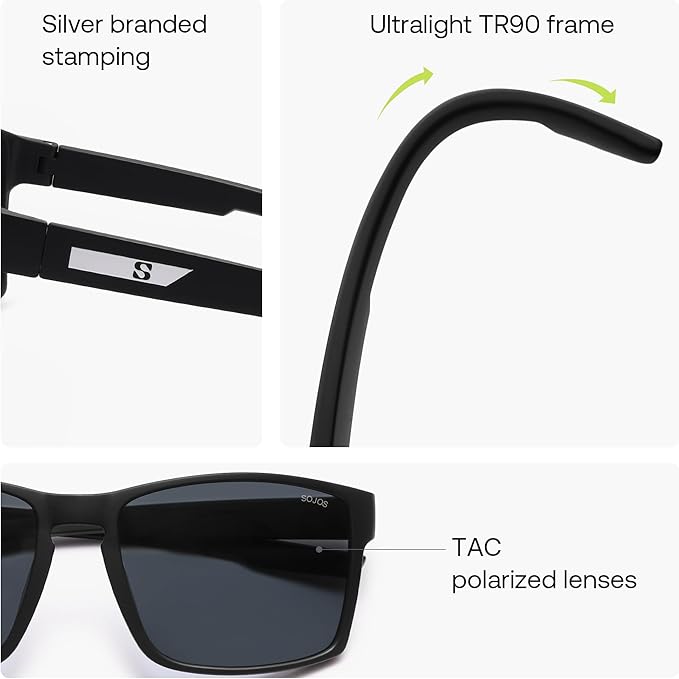 SOJOS Polarized Sunglasses for Driving, Outdoor Sports - Square UV Protection Shades Men Women