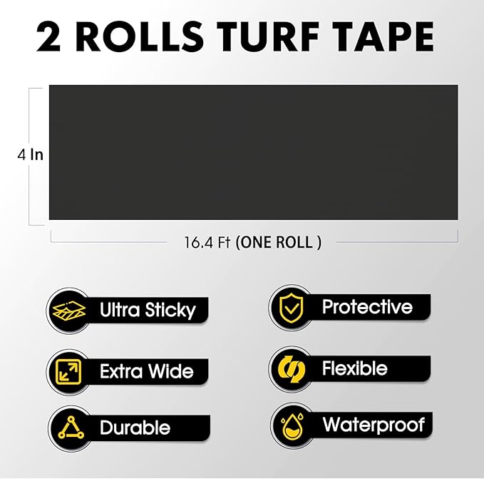 2 Roll Football Turf Tape for Turf Burn - 4 Inches Wide Kinesiology Tape Uncut Design for Arm, Knee, Shoulder, Ankle, and Back - Black Athletic Sports Tape - 4 in x 16.4 Ft for Each Roll