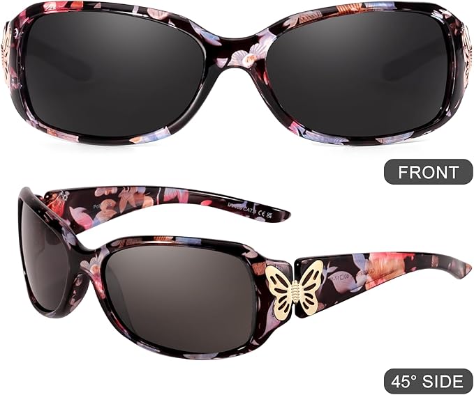 IGnaef Polarized Sunglasses for Women, Trendy Wrap Around Jackie-O Style with Butterfly Decoration IF022