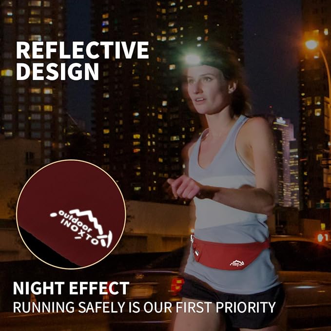 INOXTO Slim Running Belt Fanny Pack for Women and Men Sports Waist Bag Pack with 300ml Water Bottle for Running Walking Cycling Hiking Reflective Running Pouch Belt for All Phones (Black) (Orange)