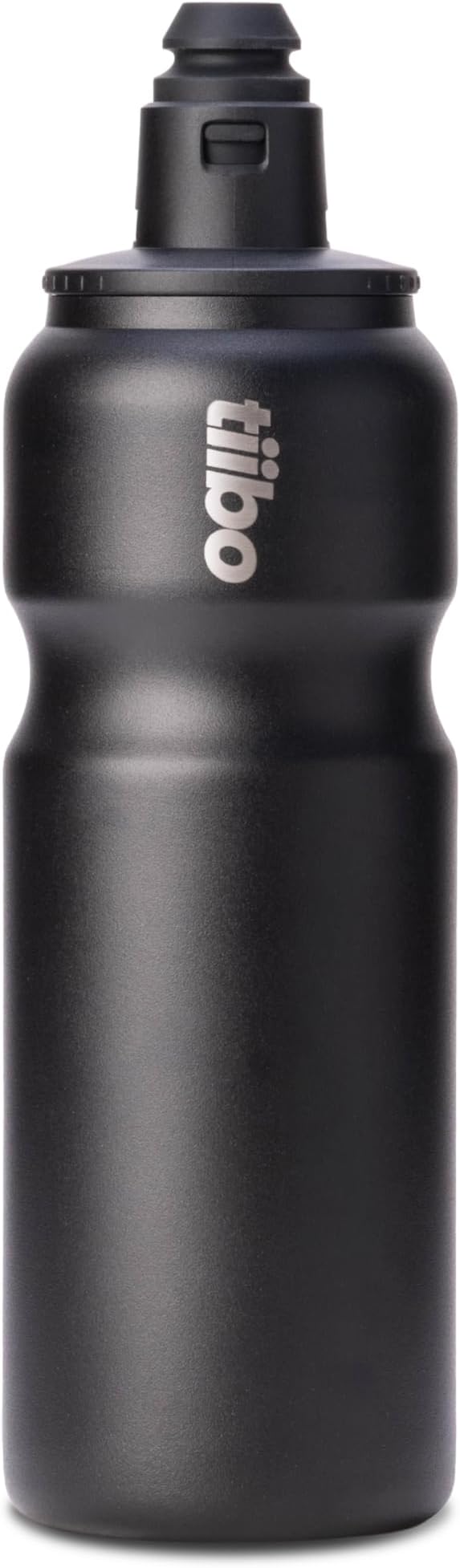 tiibo Vacuum Insulated Stainless Steel Bike Water Bottle, Double Wall, No-Squeeze, Fast Flow Sport Nozzle, Designed for Cycling, Biking, Fitness & Sports, Fits Most Bike Cages (Black, 17OZ)