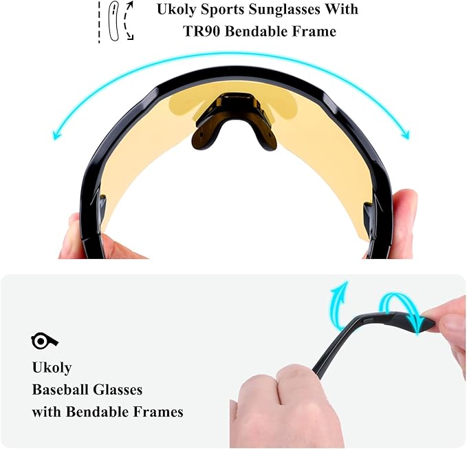 Ukoly Baseball Sunglasses For Men Women,Sports Sunglasses For Baseball Running Cycling UV400 protection TR90 Frame 615