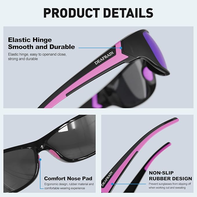 DEAFRAIN Polarized Sports Sunglasses for Men Women Driving Fishing Cycling Running UV Protection