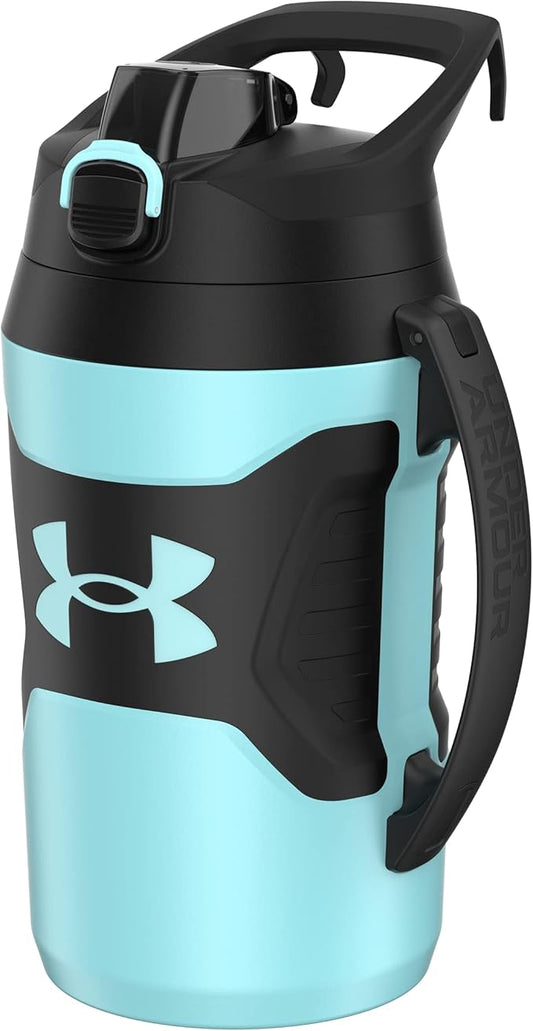 Under Armour Half Gallon Water Bottle Insulated, 64oz Insulated Water Bottle with Handle, Fence Hook, Leak Resistant, for Baseball, Football & More, Breeze Blue/Black