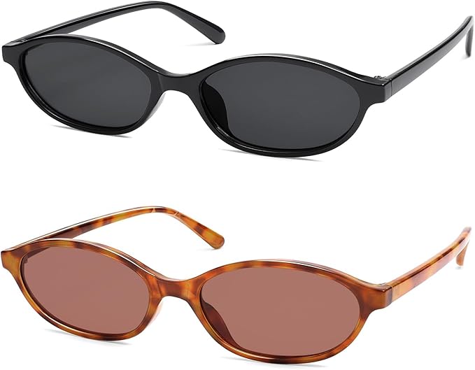 Retro Oval Cat Eye Sunglasses for Women Y2k Trendy Narrow Sunnies Designer Sun Glasses AR82253