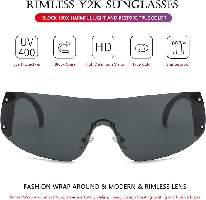 AIEYEZO Oversized Y2K Sunglasses for Women Men Trendy Retro Wrap Around Big Shield Sun Glasses