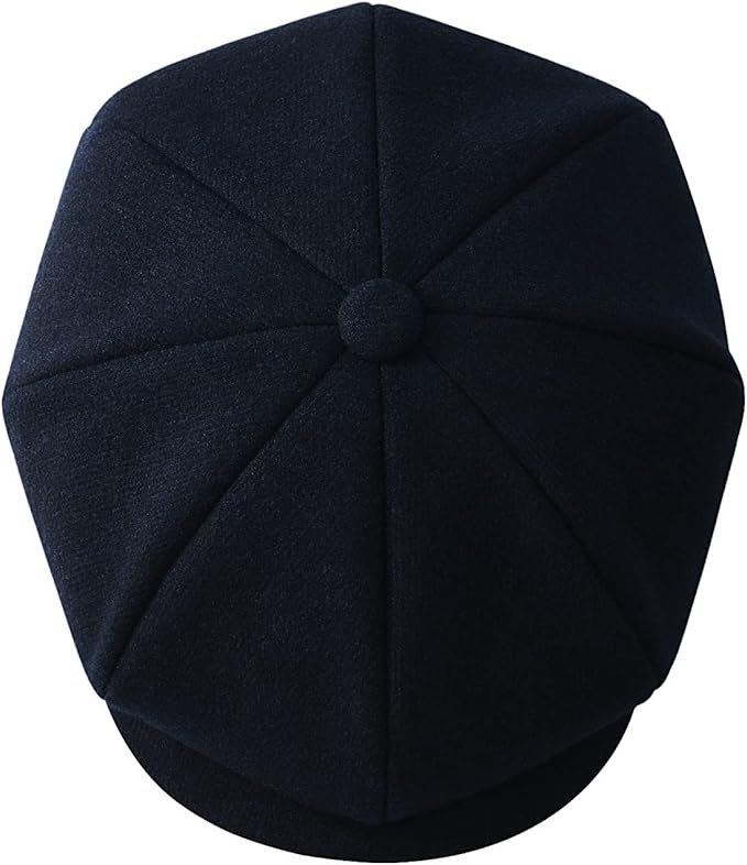 Men Wool Blend 8 Panel Newsboy Cap Tweed Cabbie Hat Snap Brim