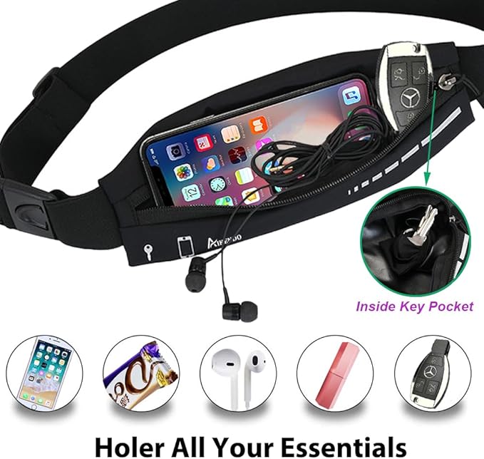 Slim Running Belt for Women Men,Runners Fanny Pack Phone Holder,Running Pouch Waist bag for Workout Jogging,Money Belt Running Gear Accessories