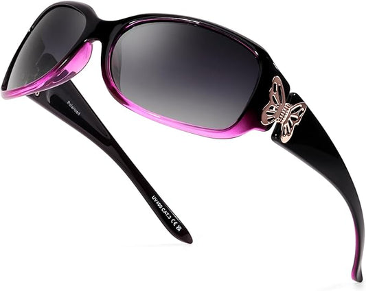 IGnaef Polarized Sunglasses for Women, Trendy Wrap Around Jackie-O Style with Butterfly Decoration IF022
