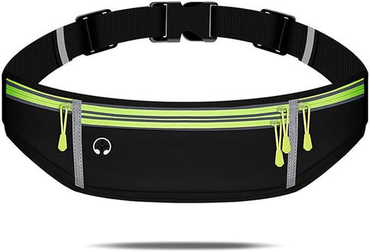 Waist pack sport running Belt Pack with adjustable Strap for running hiking travel outdoors sport (Black, 4 Pockets)